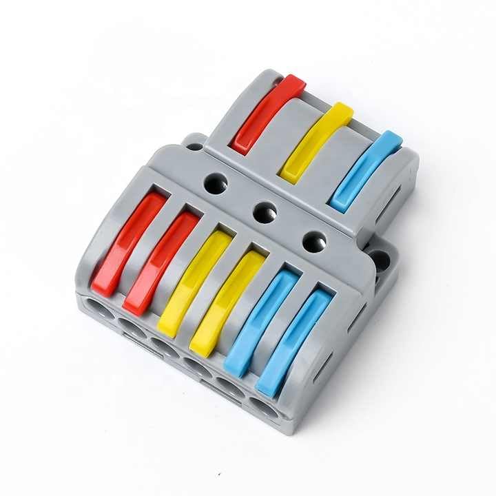 ZIVIK 3 in 6 Out Electrical Wire Connector, 2 Pcs Splicing Wire Terminal Block, Three Head 6 Way 250V Nylon Copper Block Terminal Wire Jointer Cable Conductor Clamp, Push-in Connectors - Image 1