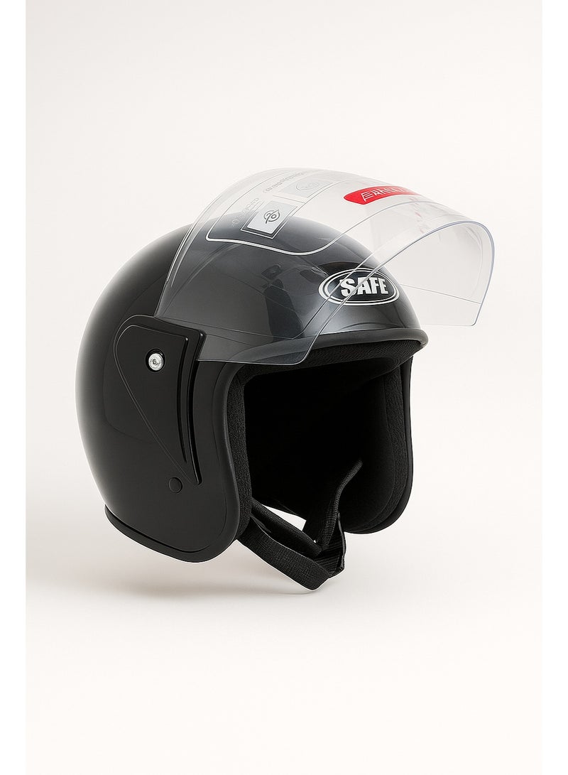 SAFE SAFE Open-Face Motorcycle/Scooter Helmet with Clear Visor – Gloss Black | Lightweight & Comfortablewith Clear Visor (S-XL)  - Image 2