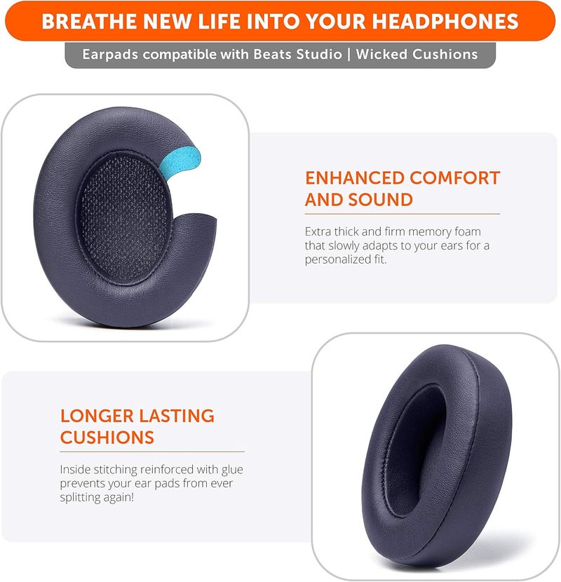 WC Wicked Cushions Replacement Ear Pads for Beats Studio 2 & 3 (B0501, B0500) Wired & Wireless | Does NOT Fit Beats Solo | Softer PU Leather, Enhanced Foam & Stronger Adhesive | Titanium - Image 4