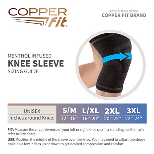 COPPER FIT ICE Plus Size Knee Compression Sleeve for Knee Pain, Inflammation, Joint Pain Relief, Meniscus, ACL, Arthritis, Circulation -- Knee Compression Support for Men and Women (2XL/3XL) - Image 4