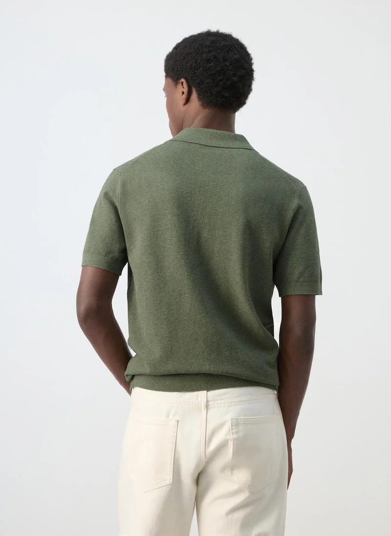 مانجو مان Fine-Knit Cotton Polo Shirt