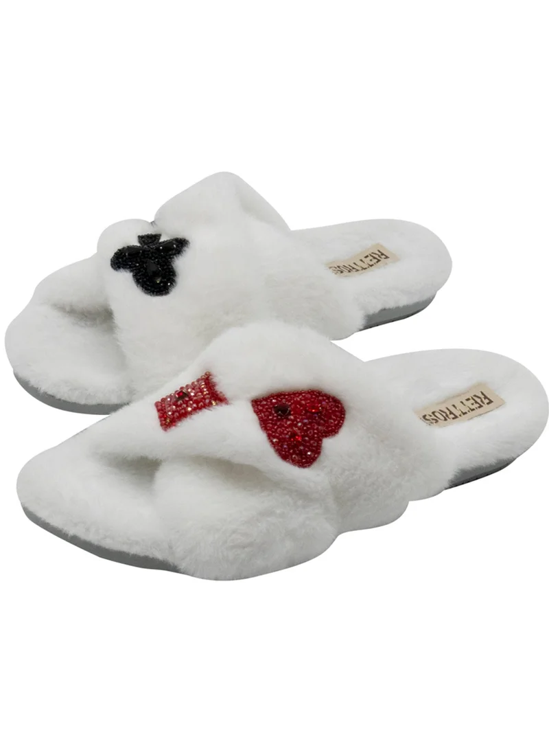 RETTROSE The Olivia Cream Luxury Plush Diamanté Embellished Handmade Slipper