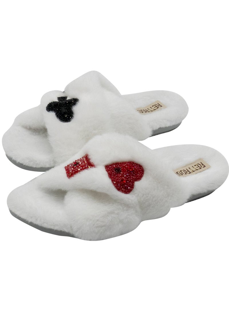 RETTROSE Olivia Cream Luxury Handmade Embellished Women’s Slippers – Faux Fur, Comfortable, Long Lasting, White Colour | RETTROSE  - Image 2