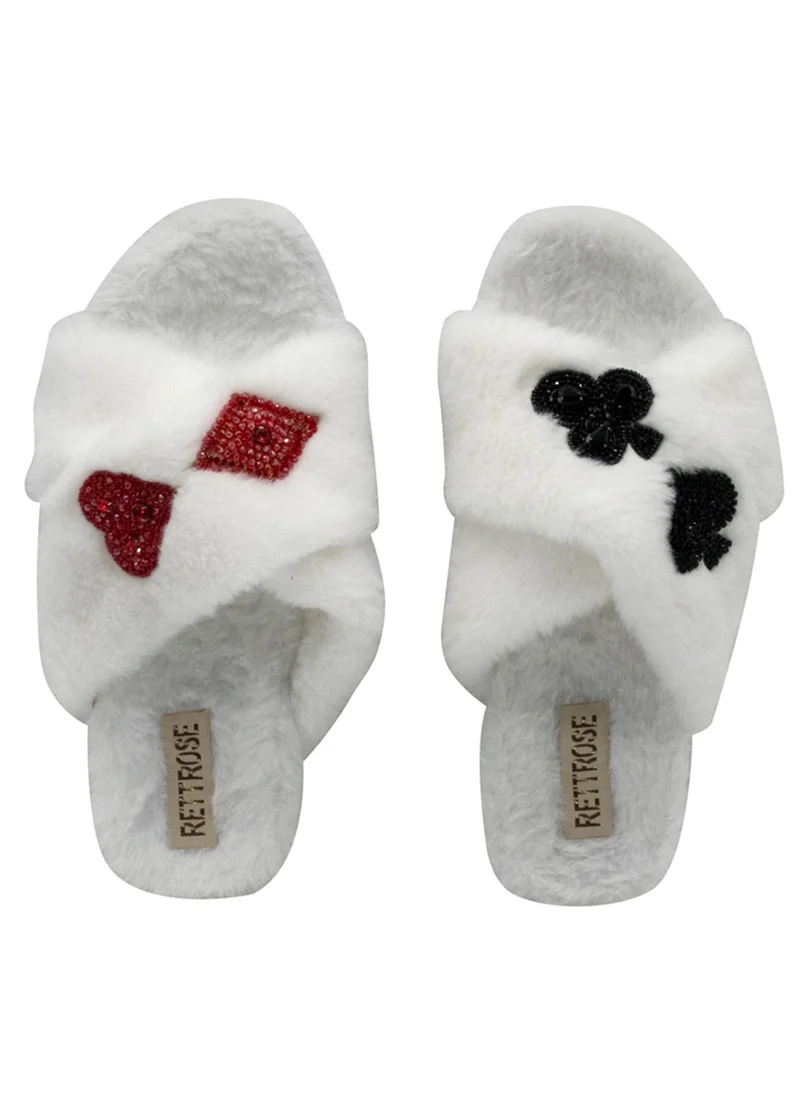 RETTROSE The Olivia Cream Luxury Plush Diamanté Embellished Handmade Slipper