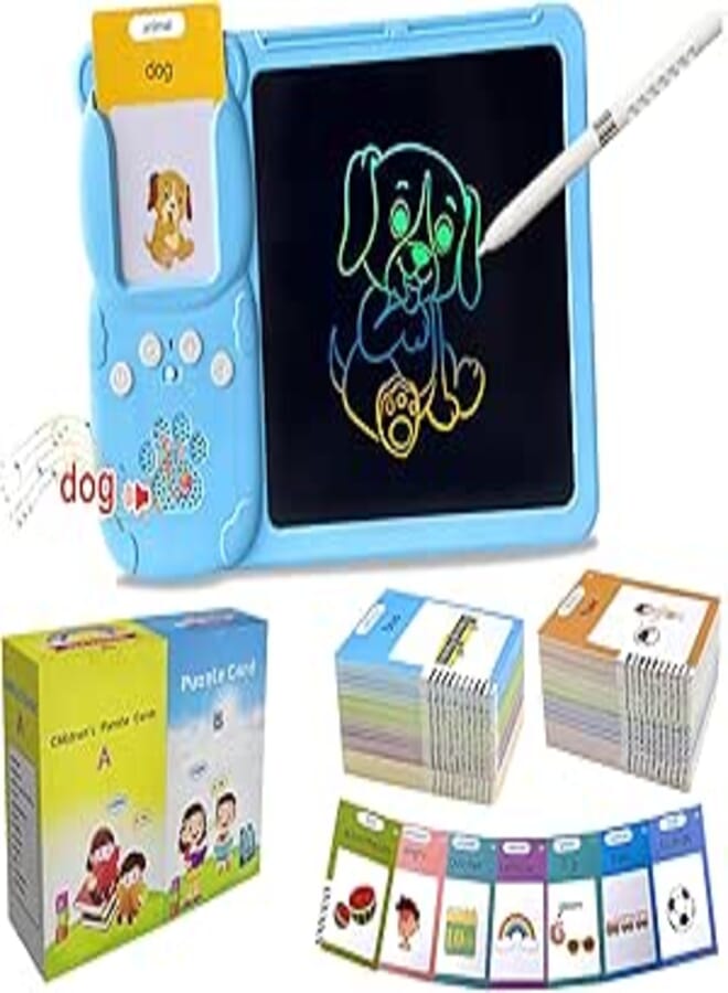 Rylai Toddler Toys Drawing Tablet with Talking Flash Card, Drop Resistant LCD Writing Tablet,510 Sight Words Pocket Speech Audible Flashcards, Learning & Education Toys for 2,3,4,5,6 Years Old Blue