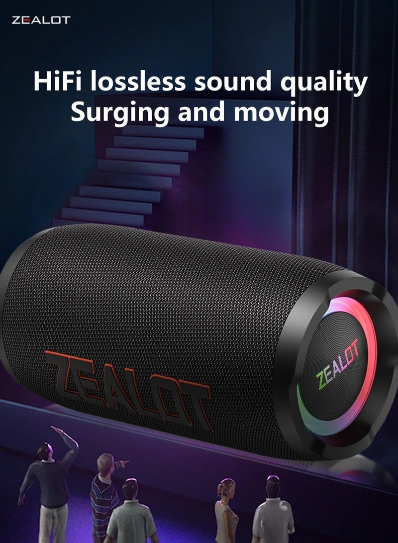 زيلوت مكبر صوت ZEALOT S76 100 وات بتقنية البلوتوث، مكبر صوت محمول للاستخدام الخارجي، صوت ستيريو عالي الدقة، مكبر صوت لاسلكي بإضاءة RGB، بطارية 8000 مللي أمبير في الساعة، وقت تشغيل 24 ساعة، صوت جهير قوي للمنزل/الحفلات/التخييم - Image 5