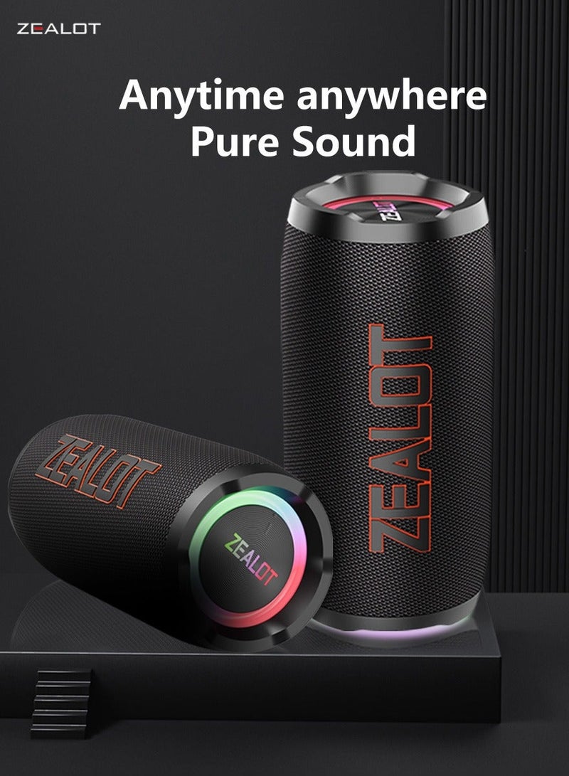زيلوت مكبر صوت ZEALOT S76 100 وات بتقنية البلوتوث، مكبر صوت محمول للاستخدام الخارجي، صوت ستيريو عالي الدقة، مكبر صوت لاسلكي بإضاءة RGB، بطارية 8000 مللي أمبير في الساعة، وقت تشغيل 24 ساعة، صوت جهير قوي للمنزل/الحفلات/التخييم - Image 4