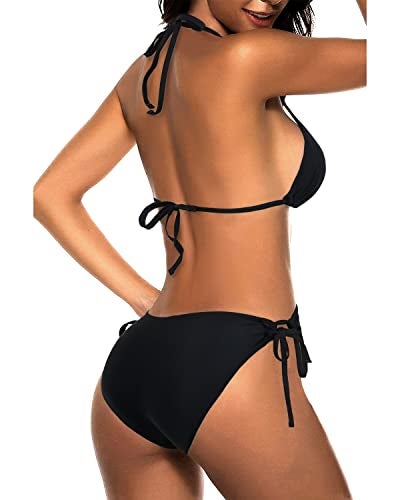 Tempt Me Women Black Triangle Bikini Sets Halter Two Piece Sexy Swimsuit String Tie Side Bathing Suit M - Image 2