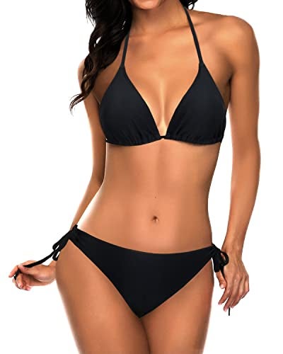 Tempt Me Women Black Triangle Bikini Sets Halter Two Piece Sexy Swimsuit String Tie Side Bathing Suit M - Image 5