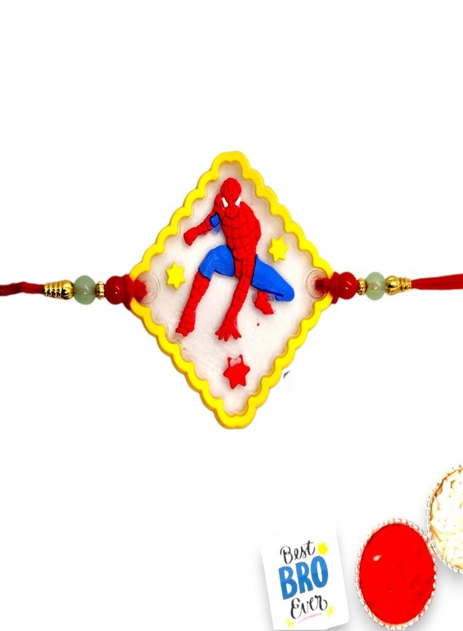 Elleva Kids Cartoon Rakhi for Brother Raksha Bandhan Bhaiya Rakhi Set | Designer Raksha Bandhan Rakhis set for Bhaiya Stylish Little Brother Metal Rakhis (Pack of 1) (Spiderman) - Image 1