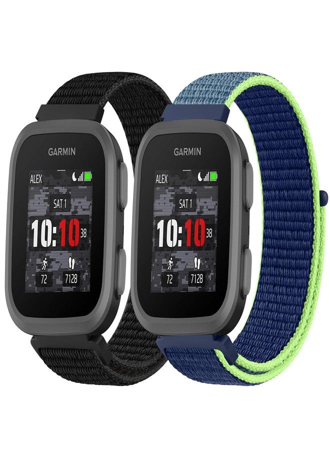 Mugust Nylon Bands for Garmin Bounce Watch Bands, Soft Adjustable Breathable Nylon Replacement Strap for Garmin Bounce Smartwatch, 2 PACK (Black+Lime) - Image 1