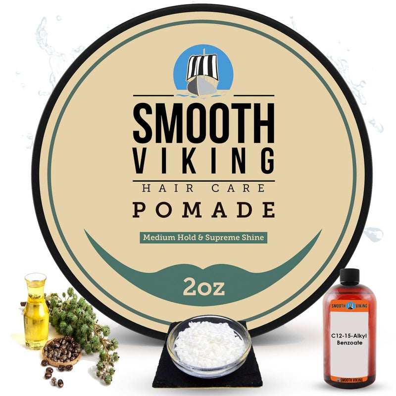 Smooth Viking Medium Hold  High Shine Pomade  Water Based Hair Cream for Curly Thick  Straight Hair  Mens Hair Product  Made in USA 2oz