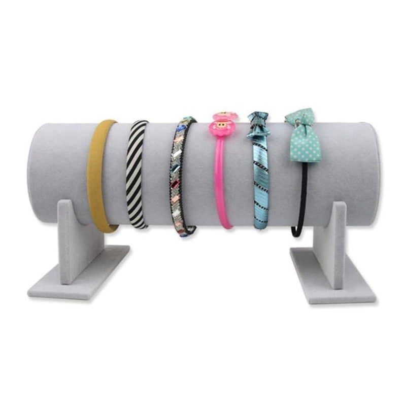 Loop Group Hair Band Display Rack MultiPurpose PVC Wood Syn Suede Hair Accessory Organizer Headband Hair Clip Jewelry Display Stand for Retail Personal Use Grey 30X11 CM - Image 1