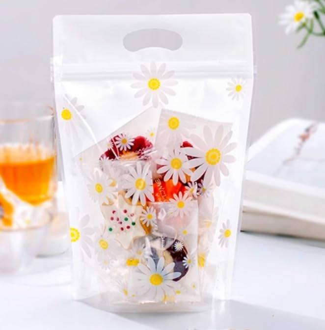 Satyam Kraft صناديق زيب لوك شفافة مطبوعة بالزهور من ساتيام كرافت 25 قطعة للهدايا العائدة في أعياد الميلاد، وعلاجات الأطفال، وهدايا الحفلات، والمكسرات، والهدايا في المناسبات، وتغليف الحفلات ذات الموضوع (متعددة الألوان) - Image 3