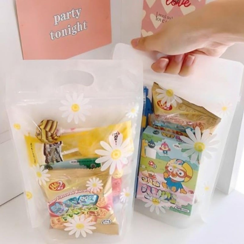 Satyam Kraft صناديق زيب لوك شفافة مطبوعة بالزهور من ساتيام كرافت 25 قطعة للهدايا العائدة في أعياد الميلاد، وعلاجات الأطفال، وهدايا الحفلات، والمكسرات، والهدايا في المناسبات، وتغليف الحفلات ذات الموضوع (متعددة الألوان) - Image 4