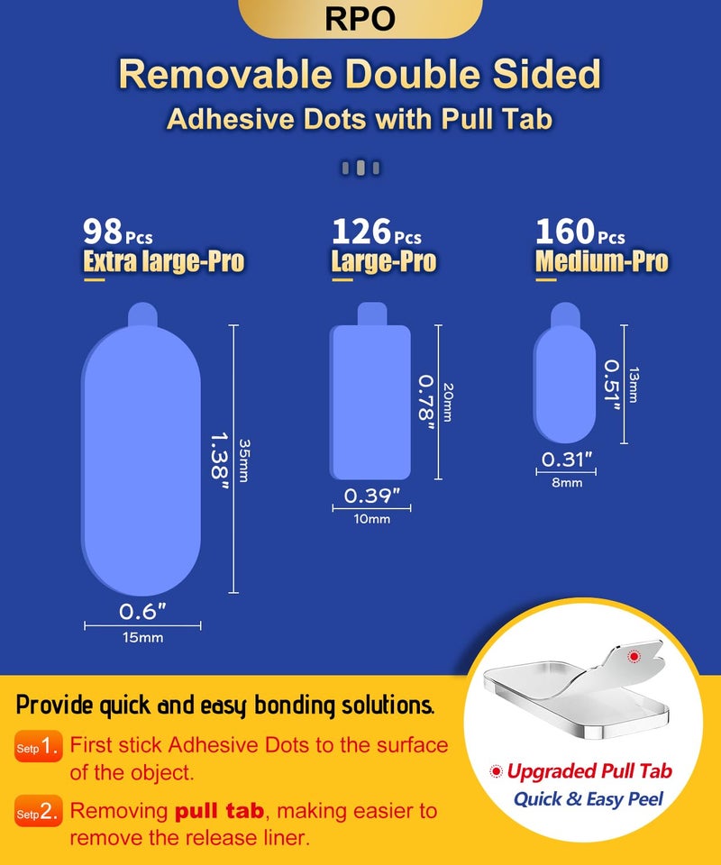 PHIXBEAR Extra Large-Pro Mounting Putty No Residue with Pull Tab, Strong Double Sided Glue Adhesive Dots Clear Museum Sticky Tack, Picture Hanging Strips Fixed Decor Craft, 0.6 x 1.38 in (98 Pcs) - Image 2