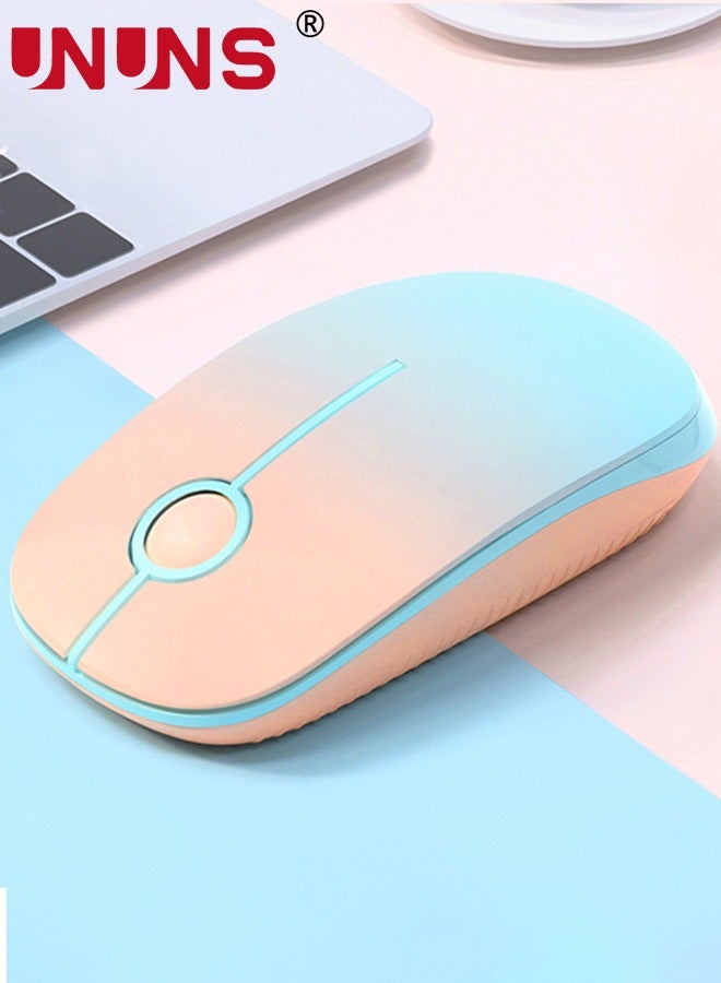 UNUNS Wireless Mouse,2.4G Slim Portable Wireless Mouse With Nano Receiver,Silent Mobile Optical Mice,1600 DPI,Precise Control,For Notebook/PC/Laptop/Mac,Gradient Orange To MintGreen  - Image 1