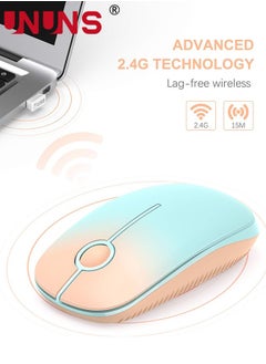 UNUNS Wireless Mouse,2.4G Slim Portable Wireless Mouse With Nano Receiver,Silent Mobile Optical Mice,1600 DPI,Precise Control,For Notebook/PC/Laptop/Mac,Gradient Orange To MintGreen  - Image 2