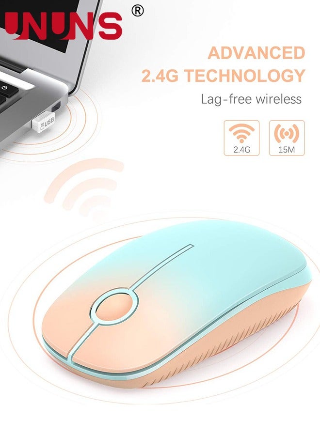 UNUNS Wireless Mouse,2.4G Slim Portable Wireless Mouse With Nano Receiver,Silent Mobile Optical Mice,1600 DPI,Precise Control,For Notebook/PC/Laptop/Mac,Gradient Orange To MintGreen  - Image 2
