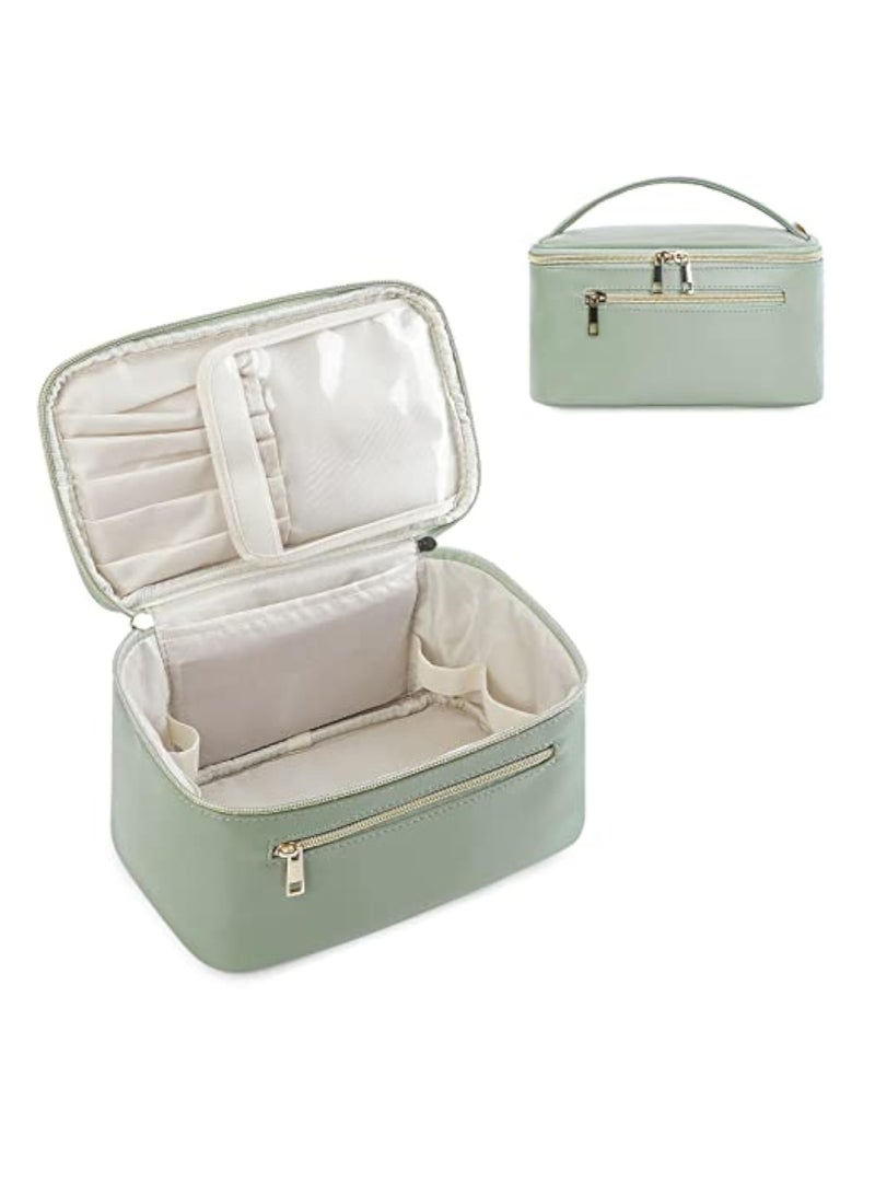 YelaJoy Wandering Nature Makeup Bag, Travel Make Up Organizer Cosmetic Brush Bags Case for Women in Vegan Leather, Sage Green, Patent Pending - Image 1