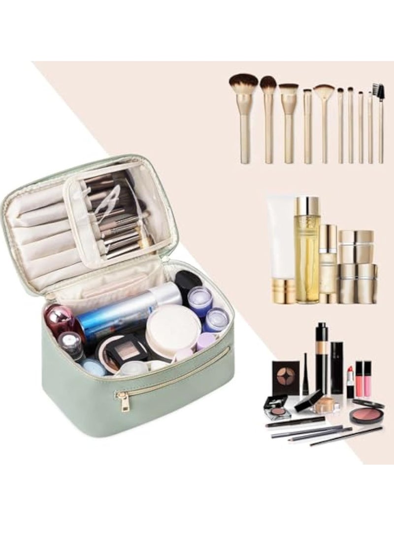 YelaJoy Wandering Nature Makeup Bag, Travel Make Up Organizer Cosmetic Brush Bags Case for Women in Vegan Leather, Sage Green, Patent Pending - Image 5