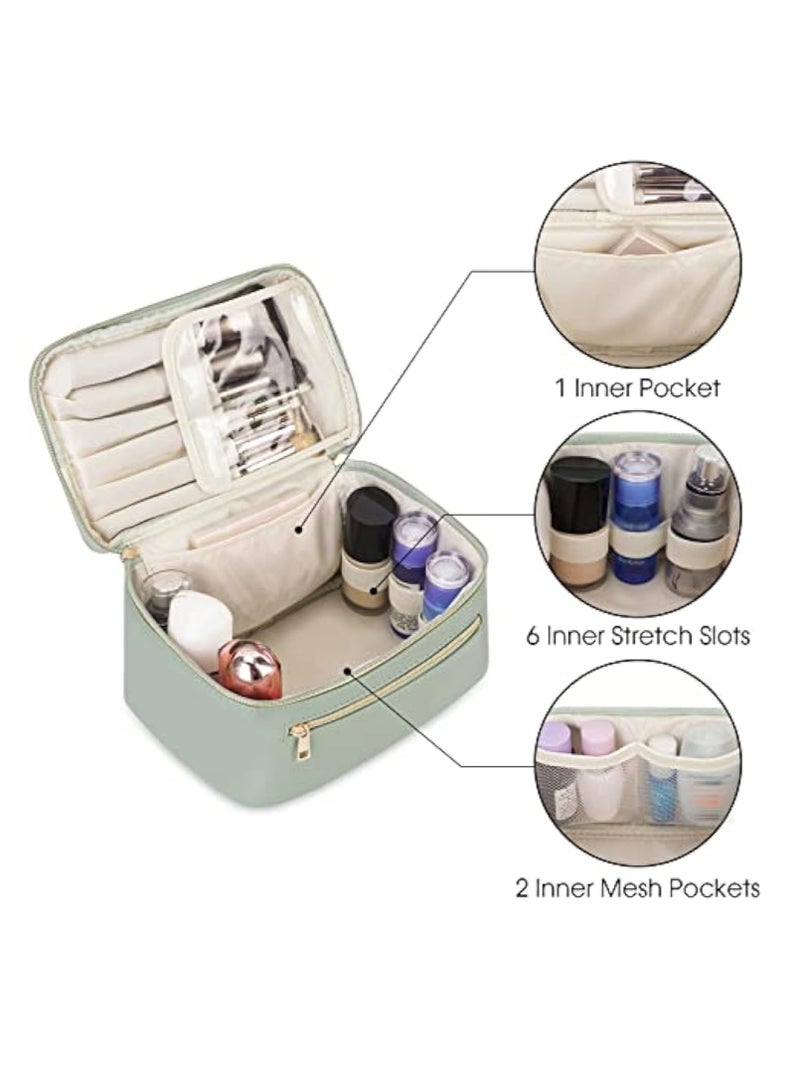 YelaJoy Wandering Nature Makeup Bag, Travel Make Up Organizer Cosmetic Brush Bags Case for Women in Vegan Leather, Sage Green, Patent Pending - Image 3