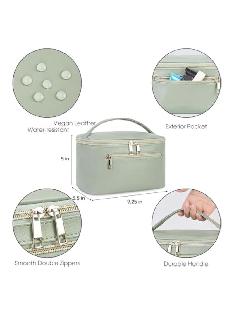 YelaJoy Wandering Nature Makeup Bag, Travel Make Up Organizer Cosmetic Brush Bags Case for Women in Vegan Leather, Sage Green, Patent Pending - Image 4