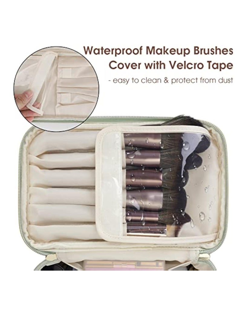 YelaJoy Wandering Nature Makeup Bag, Travel Make Up Organizer Cosmetic Brush Bags Case for Women in Vegan Leather, Sage Green, Patent Pending - Image 2