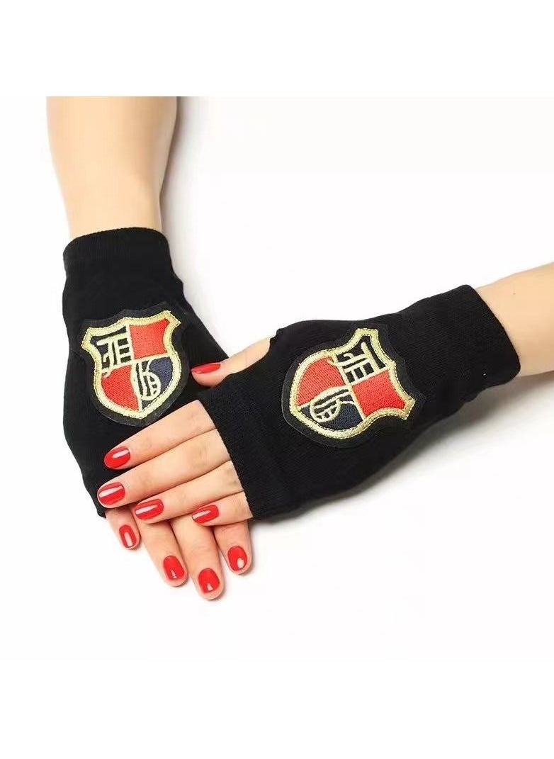 Loquat - Fingerless Knit Printed Gloves - Image 1