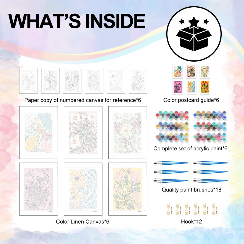 Yezavesu 6 Pack Paint by Numbers Kit for Adults Beginner 8x12 Inch, Flowers Adult Paint by Number Kits on Canvas Without Frame, DIY Acrylic Easy Flower Painting by Numbers for Home Wall Decor Gift - Image 4