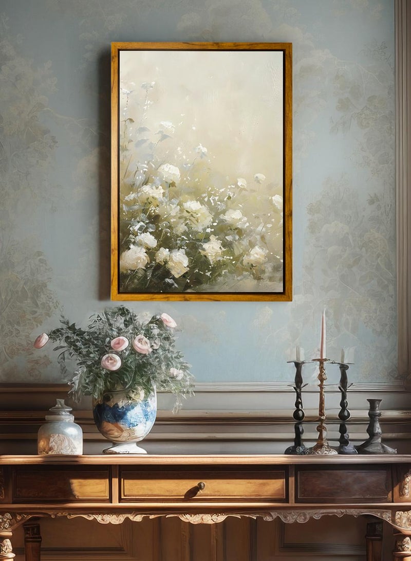 لوحة كانفاس على إطار خشبي بإطار خارجي باللون الخشبي وتصميم كلاسيكي هادئ - Image 3