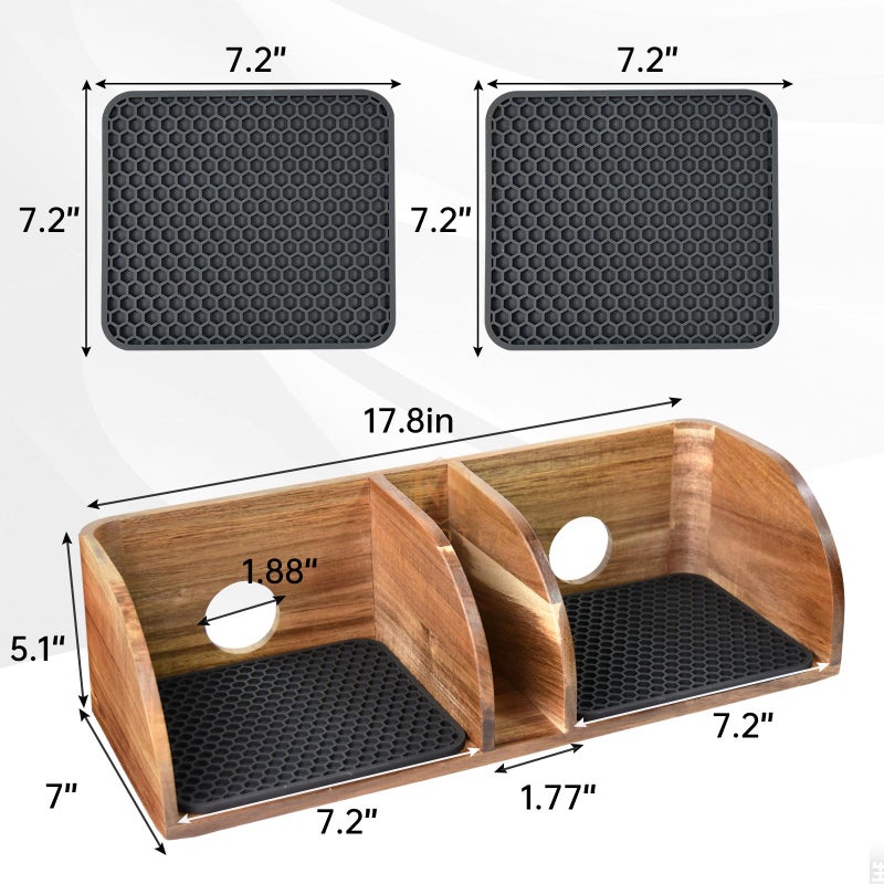 MAVOTER Acacia Coffee Bar Station Organizer Stand, Wooden Pour Over Maker Caddy Storage Organizers, Coffee Filter Holder for Countertop with Heatproof Mat (9.4*7*5.1 inch) Glass Cofee Maker not included - Image 5