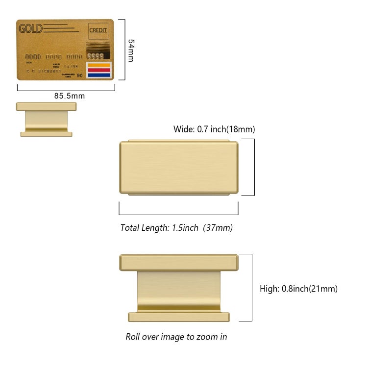 Amerdeco 10 Pack Brushed Gold Cabinet Knobs 1.46 Inch(37mm) Single Hole Cabinet Handles Rectangle Dresser Knobs Drawer Knob for Bathroom Cabinets - Image 5
