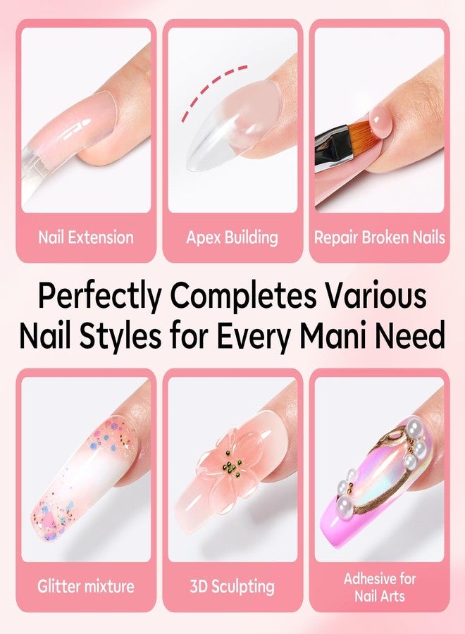 modelones مجموعة أظافر بولي جل من موديلونز 3 ألوان شفاف أبيض مشمش مع محلول الانزلاق أشكال أظافر مزدوجة طلاء أساسي وعلوي جل بناء تعزيز احترافي مجموعة بداية للاستخدام المنزلي في صالونات الأظافر - Image 4