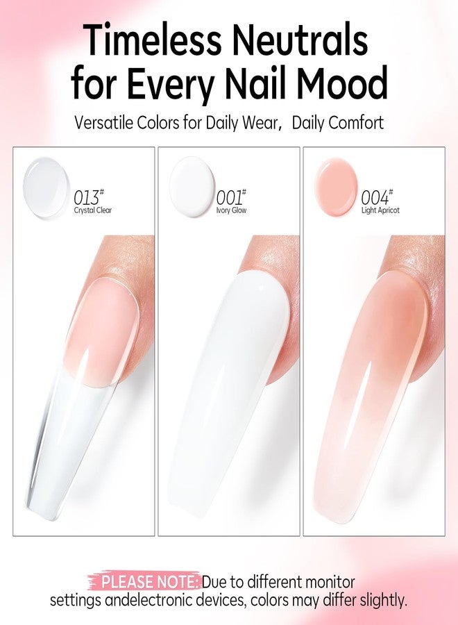 modelones مجموعة أظافر بولي جل من موديلونز 3 ألوان شفاف أبيض مشمش مع محلول الانزلاق أشكال أظافر مزدوجة طلاء أساسي وعلوي جل بناء تعزيز احترافي مجموعة بداية للاستخدام المنزلي في صالونات الأظافر - Image 3