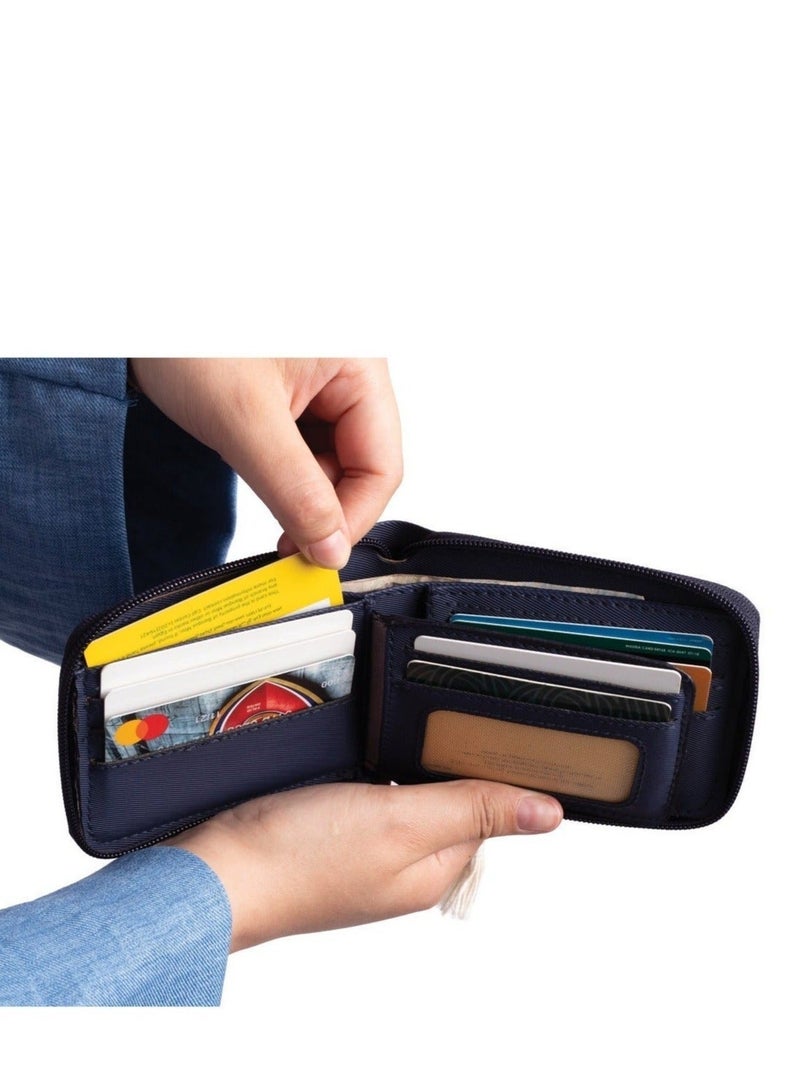 ايه ار سابلاي Ar Bella Wallet من Arij Bags | محفظة حريمي بسوستة بخامة مقاومة للمياه للاستخدام اليومي، تشيل 14 كارت + جيب كاش + جيب سري + نافذة بطاقة + حماية RFID (11 × 9 × 2 سم) (كحلي) - Image 2