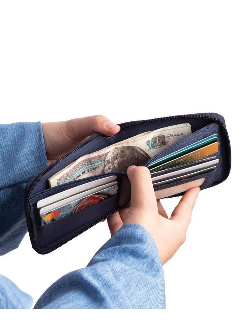 ايه ار سابلاي Ar Bella Wallet من Arij Bags | محفظة حريمي بسوستة بخامة مقاومة للمياه للاستخدام اليومي، تشيل 14 كارت + جيب كاش + جيب سري + نافذة بطاقة + حماية RFID (11 × 9 × 2 سم) (كحلي) - Image 3