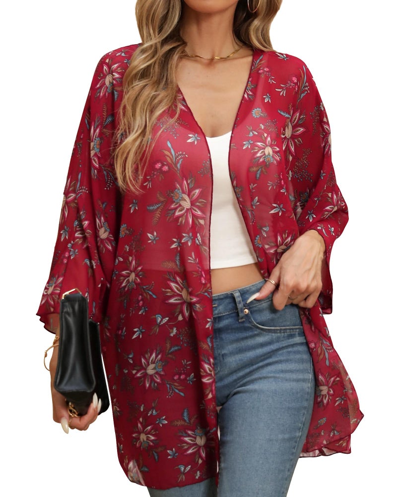 Argstar Women's Kimono Cardigans Casual Summer Tops Cover up Open Front Floral Print Resort Wear/Beachwear - Image 1