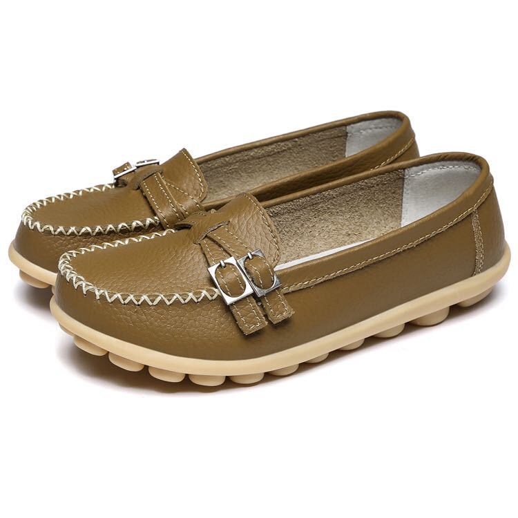 Autumn Winter Casual Flat Nurse Shoes for Women Khaki 