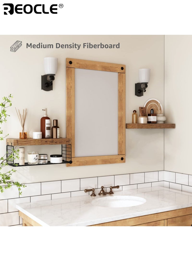 ريوكل 2 قطع من الرفوف فوق المرحاض لتخزين الورق، وتصميم مثبت على الحائط، ومنظم حمام ريفي مع مجموعة رفوف عائمة لديكور المساحات الصغيرة. - Image 2