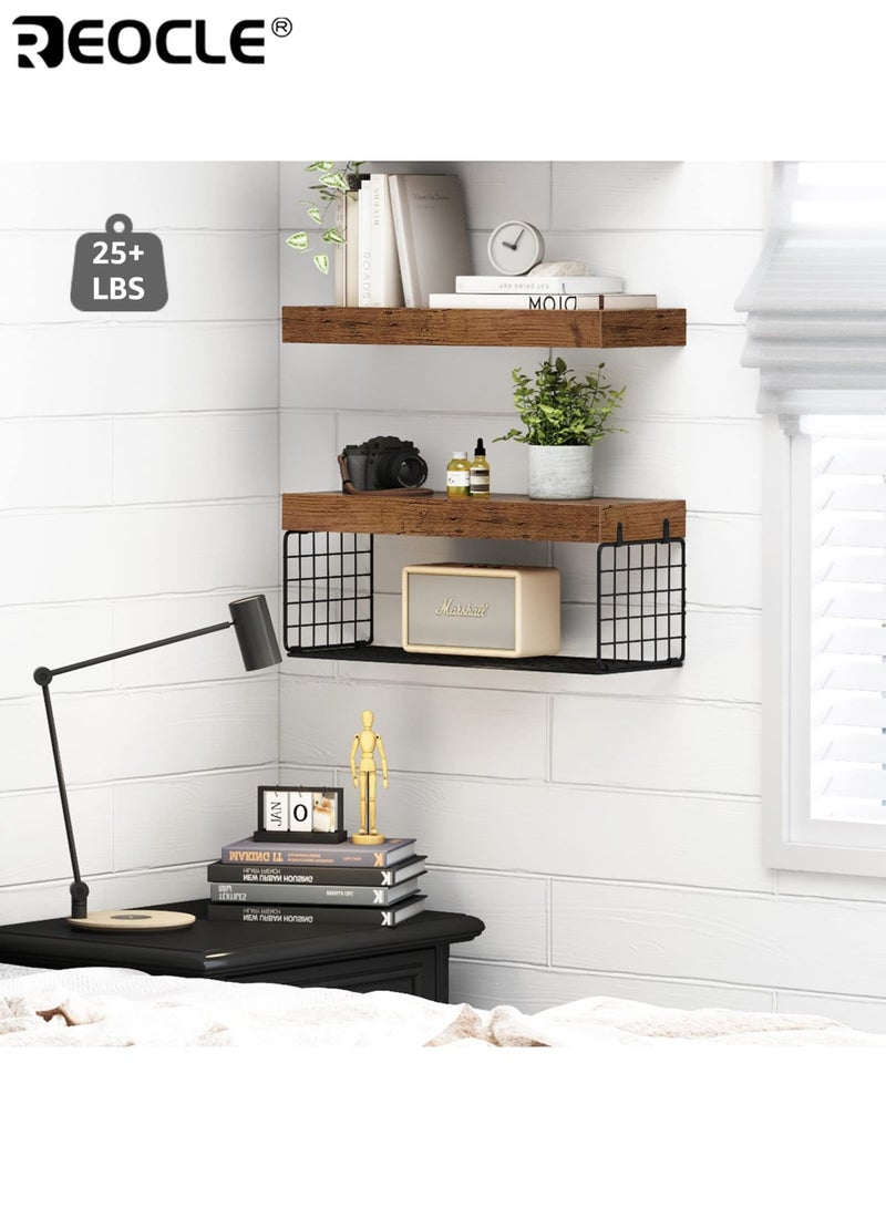 ريوكل 2 قطع من الرفوف فوق المرحاض لتخزين الورق، وتصميم مثبت على الحائط، ومنظم حمام ريفي مع مجموعة رفوف عائمة لديكور المساحات الصغيرة. - Image 4