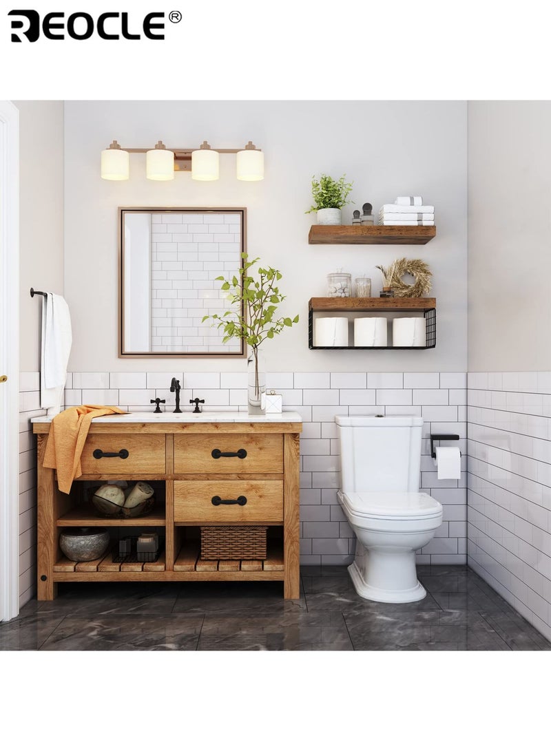 ريوكل 2 قطع من الرفوف فوق المرحاض لتخزين الورق، وتصميم مثبت على الحائط، ومنظم حمام ريفي مع مجموعة رفوف عائمة لديكور المساحات الصغيرة. - Image 5