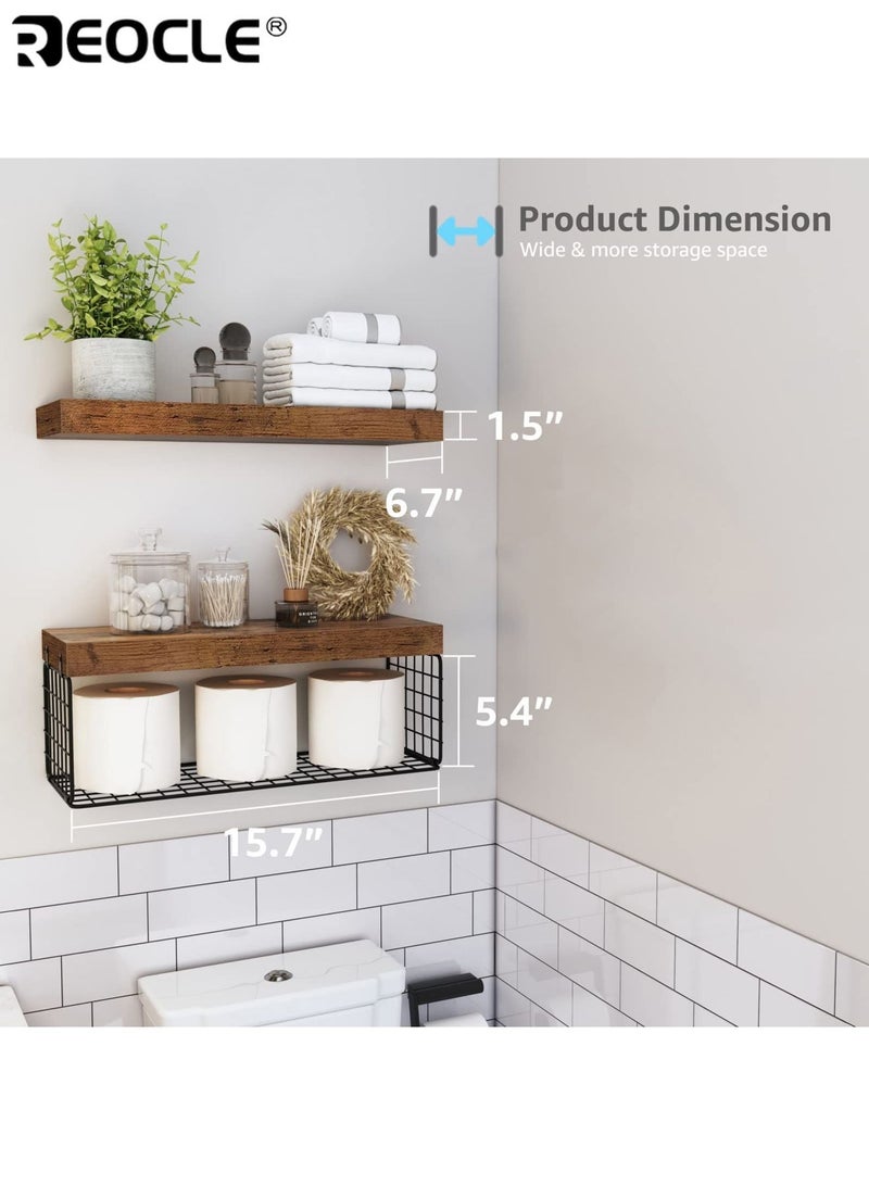 REOCLE 2PCS Over Toilet Shelf with Paper Storage and Wall Mounted Design Farmhouse Bathroom Organizer with Floating Shelf Set for Small Space Decor - Image 4