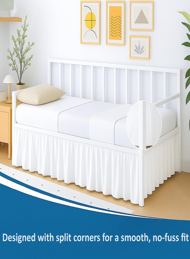 MD Home Decore تنورة سرير نهاري بزوايا مشقوقة - تنورة سرير نهاري بزوايا مشقوقة بطول 16 بوصة - تنانير سرير للأسرّة النهارية - تنورة سرير نهاري من الألياف الدقيقة لغرفة المعيشة أو غرفة الضيوف - تنورة سرير نهاري بيضاء - Image 4