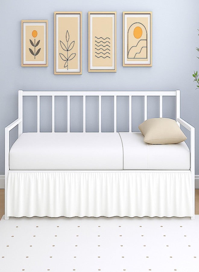 MD Home Decore تنورة سرير نهاري بزوايا مشقوقة - تنورة سرير نهاري بزوايا مشقوقة بطول 16 بوصة - تنانير سرير للأسرّة النهارية - تنورة سرير نهاري من الألياف الدقيقة لغرفة المعيشة أو غرفة الضيوف - تنورة سرير نهاري بيضاء - Image 1