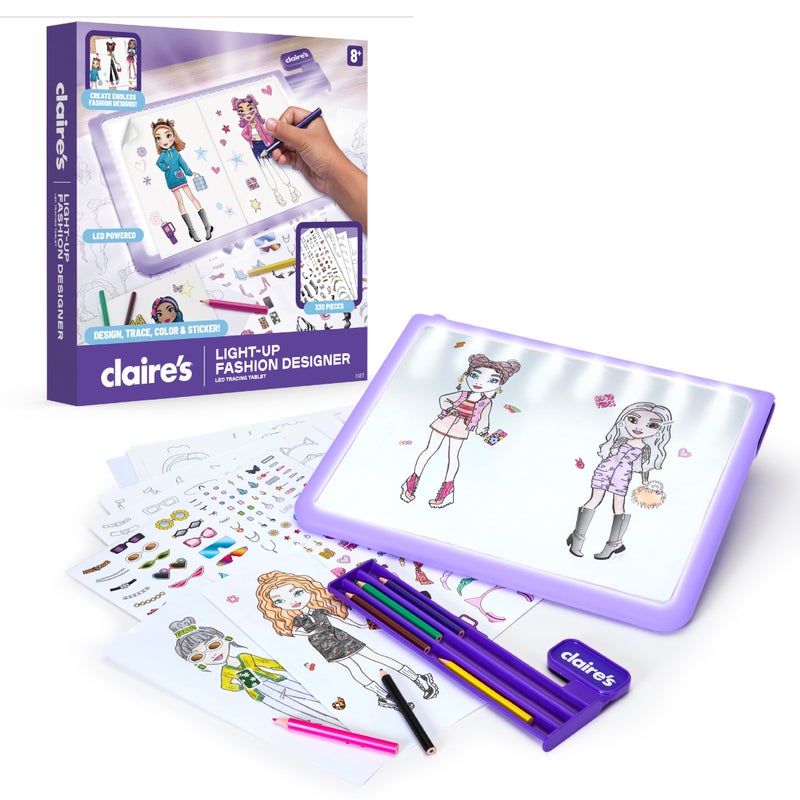 claire's Claireâ€™s Light-Up Fashion Designer LED Tracing Tablet - 330-Piece Arts & Crafts Kit| Fashion Templates, Stickers, Colored Pencils & Paper| Kids Coloring & Drawing Board Activity| Girls Toy Gift|Age 8+ - Image 1