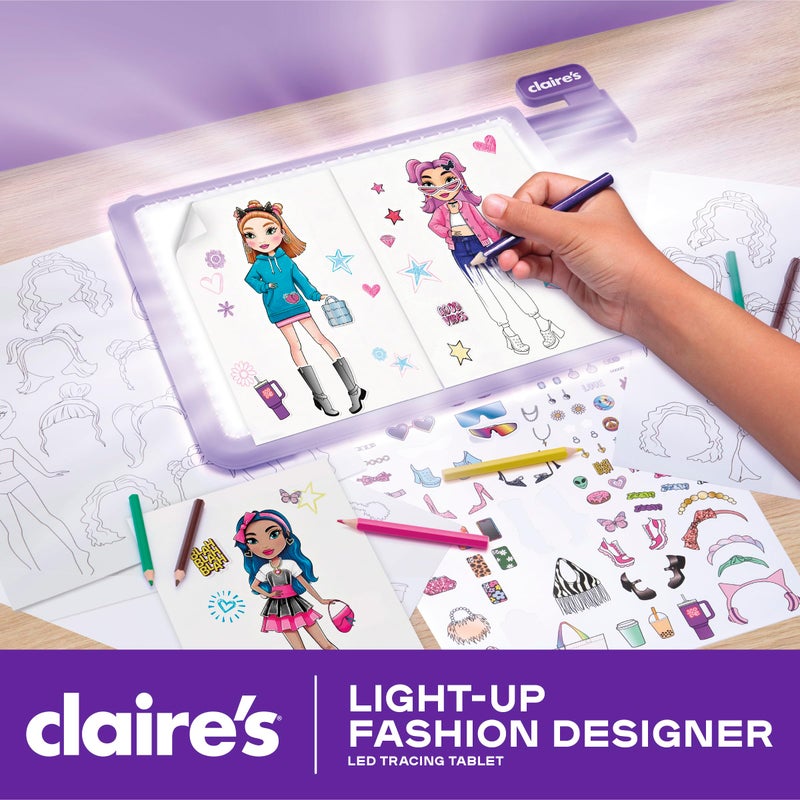 claire's Claireâ€™s Light-Up Fashion Designer LED Tracing Tablet - 330-Piece Arts & Crafts Kit| Fashion Templates, Stickers, Colored Pencils & Paper| Kids Coloring & Drawing Board Activity| Girls Toy Gift|Age 8+ - Image 2