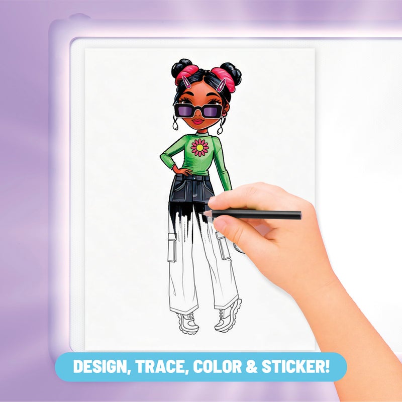claire's Claireâ€™s Light-Up Fashion Designer LED Tracing Tablet - 330-Piece Arts & Crafts Kit| Fashion Templates, Stickers, Colored Pencils & Paper| Kids Coloring & Drawing Board Activity| Girls Toy Gift|Age 8+ - Image 4