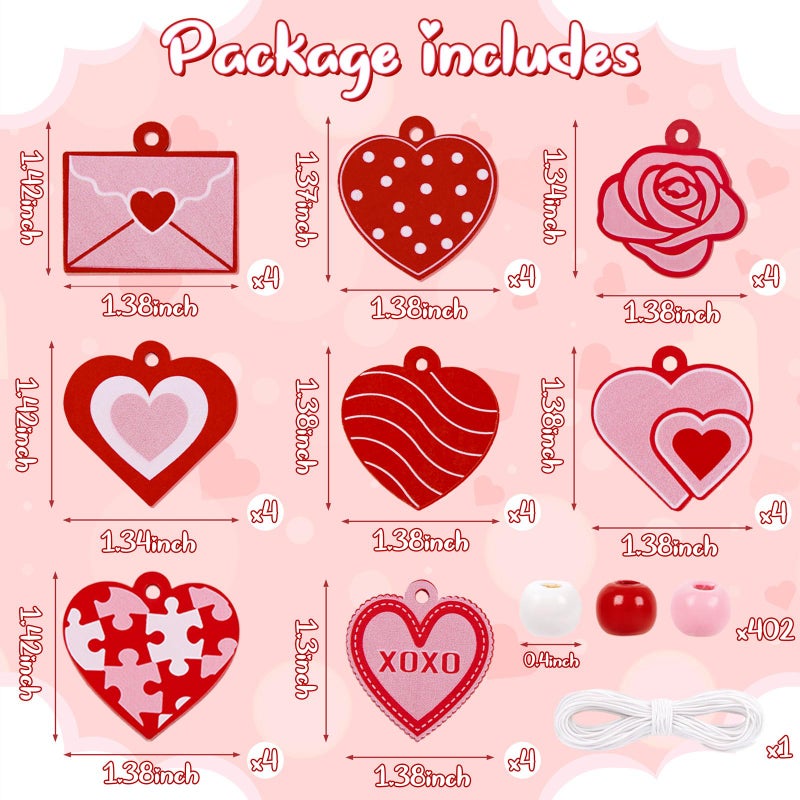 Eternity Sky 32 Pcs Valentine'S Day Crafts Wooden Heart Diy Beads Necklace Making Kit For Adults Gifts Party Supplies - Image 4