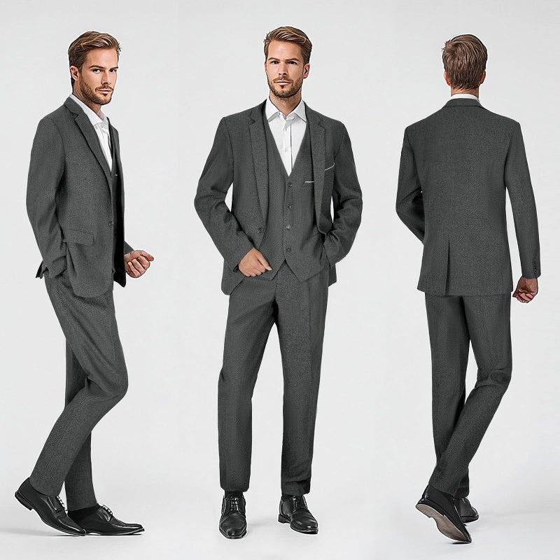 HIGAKI Men's 4 Piece 1920s Suit One Button Vintage Suit,Jacket Vest Pants with Hat(2XL, Z3727GY) - Image 2